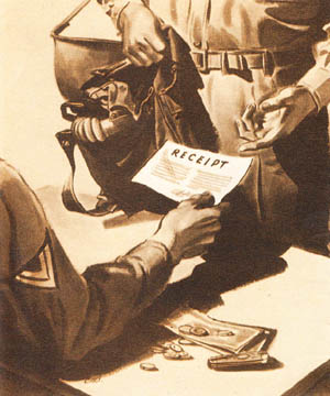 [Prisoner Surrender: You must surrender to the enemy who captured you all military equipment except your helmet and gas mask]